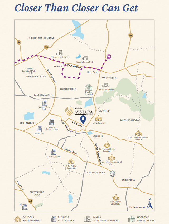 Myhna Vistara neighbourhood map. Gunjur, Varthur, Whitefield, Sarjapur Road, Electronic City